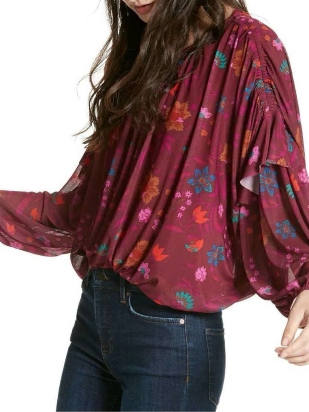 Free People Boho Top Women S Floral Wildflower Honey Peasant Blouse